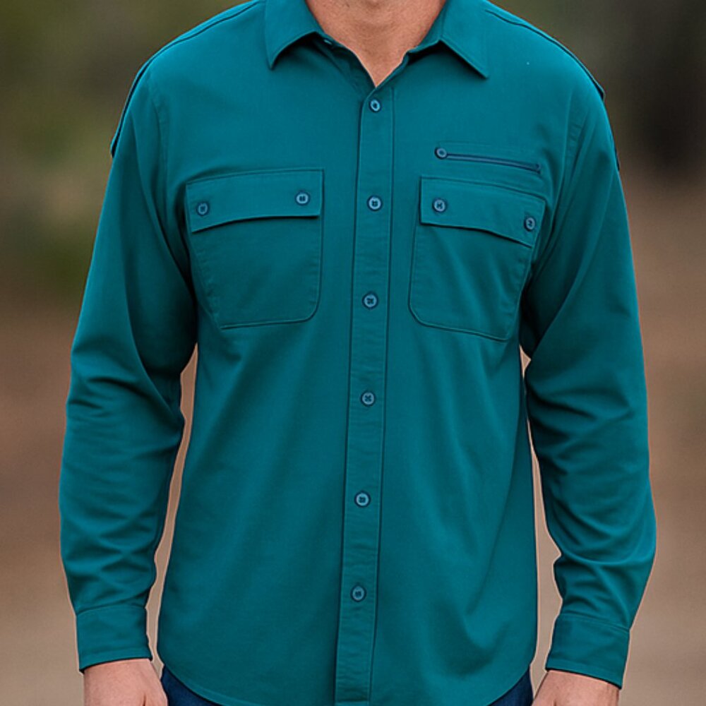 NWOT Y2K MENS GORPCORE GREEN BUTTON DOWN LONG SLEEVE UTILITY SHIRT EPAULETTES